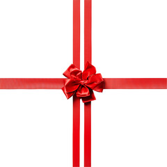 Red ribbon bow on black background elegant gift wrapping design,
