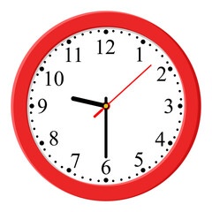 Red Clock icon design on a light background, flat style. Time icon. 09:30 o'clock. Circle badge, symbol, clock sign for website design. 