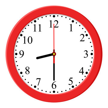 Red Clock icon design on a light background, flat style. Time icon. 08:30 o'clock. Circle badge, symbol, clock sign for website design. 