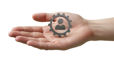 Isolated Hand Holding a Cogwheel with Person Icon for Human Resources