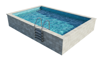 Isolated Swimming Pool with Ladder Filled with Clear Blue Water