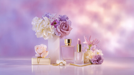 E-commerce booth，perfume bottle and flowers