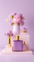 E-commerce booth，perfume bottle and flowers