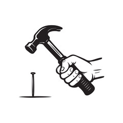 hand holding a hammer hammering a nail