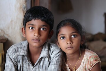 Vibrant Indian boy with sister listening closely  
