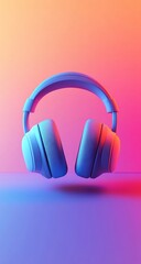 Blue Headphones with Neon Gradient.