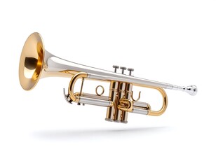 Obraz premium A detailed studio shot of a brass trumpet isolated on a white background with its parts highlighted and shadow