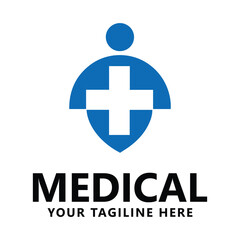Medical Logo with Blue Cross and Human Figure