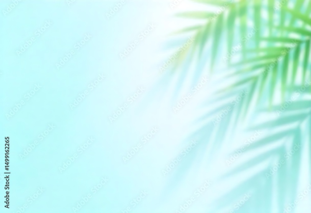 Poster generative ai soft turquoise backdrop with blurred palm frond accents creating a serene tropical amb