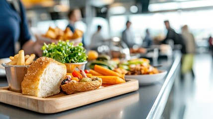 Delicious Meal Selection at Airport Cafeteria for Travelers on the Go Enjoying Fresh Food Options