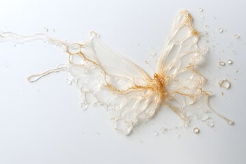Butterfly in white and gold color isolated in white empty background