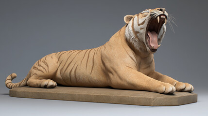 Detailed sculpture of roaring tiger, showcasing its powerful form and striking features
