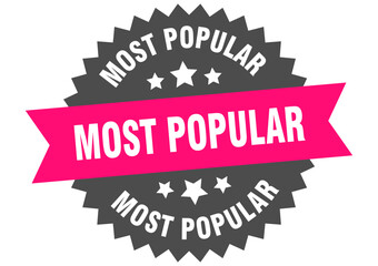 most popular. most popular round pink label isolated on transparent background