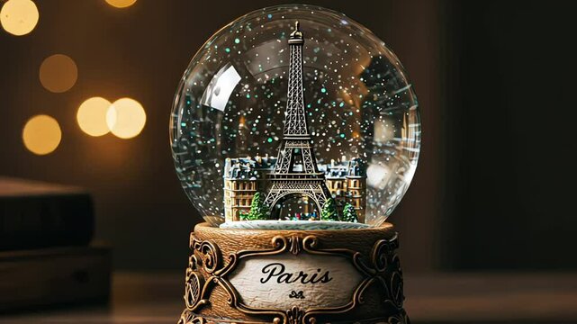 Charming snow globe featuring the Eiffel Tower in Paris scenery