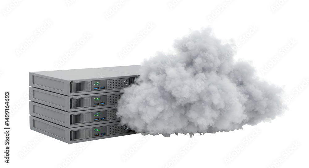 Aufkleber isolated server stack with cloud symbolizing cloud computing