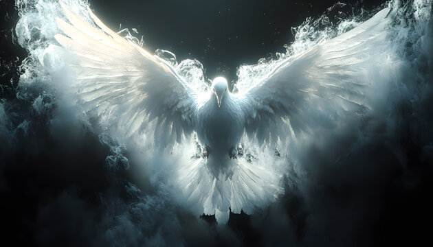 holy spirit came down in bodily shape like dove bright light shines from heaven white dove is symbol of purity and peace