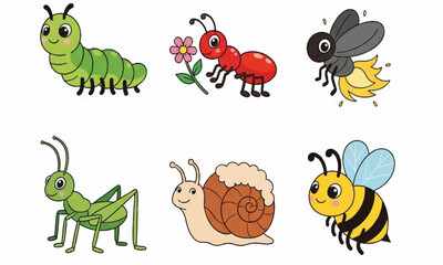 set of cute cartoon insects