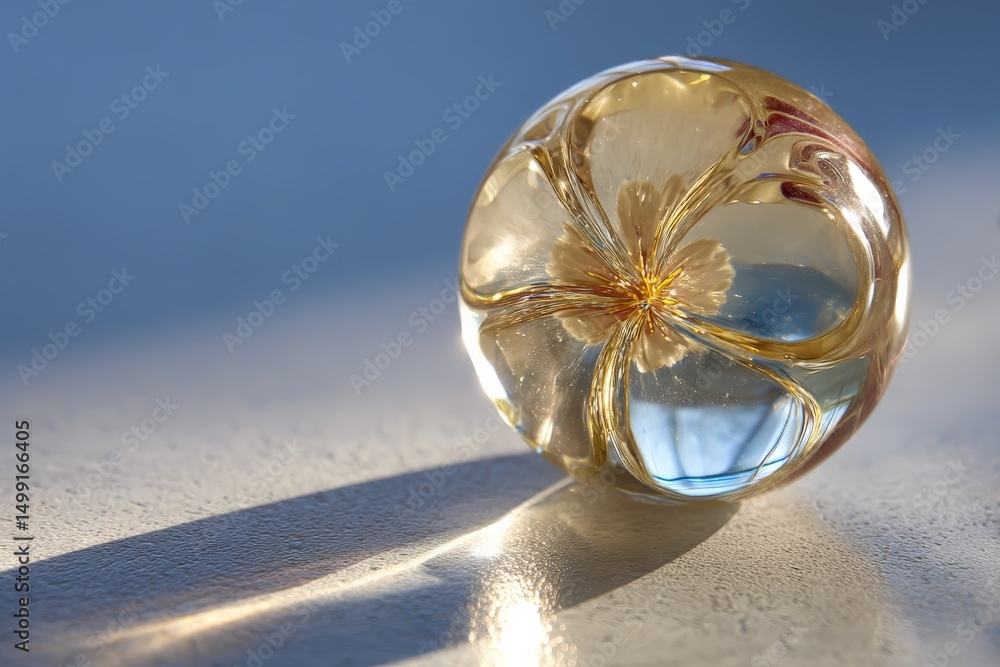Poster unique glass orb with intricate design reflecting soft light on a smooth surface