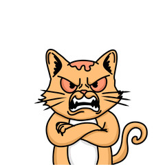 Angry Orange Cat Illustration Cartoon Feline with Crossed Arms, Glaring Red Eyes, and Aggressive Expression
