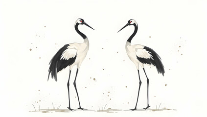 Elegant crane in minimalist sumi-e style, ink-washed with subtle details and tranquility. 