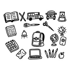 Back to School Doodle Illustration of School Supplies, Backpack, and Educational Tools
