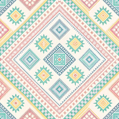 Pastel Ethnic Seamless Pattern Based on Thai Tribal Textiles