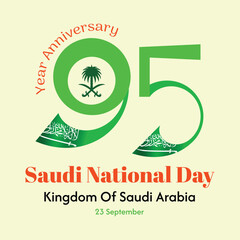 95 Saudi National Day Celebration. 23rd September. Translation, Our National Day. Kingdom of Saudi Arabia