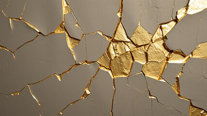 Cracked gold and grey abstract texture background