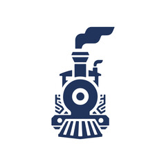 Blue Steam Train Front with Smoke