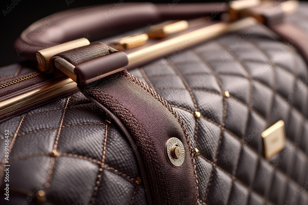Poster elegant quilted handbag displayed with intricate detailing against a dark backdrop showcasing luxury