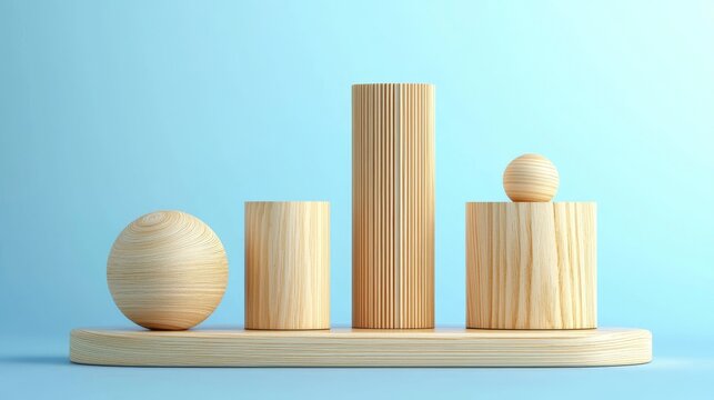 Vibrant blue background enhances the beauty of the wooden sculpture.