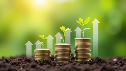 Growing investment illustrated with coins and plants.