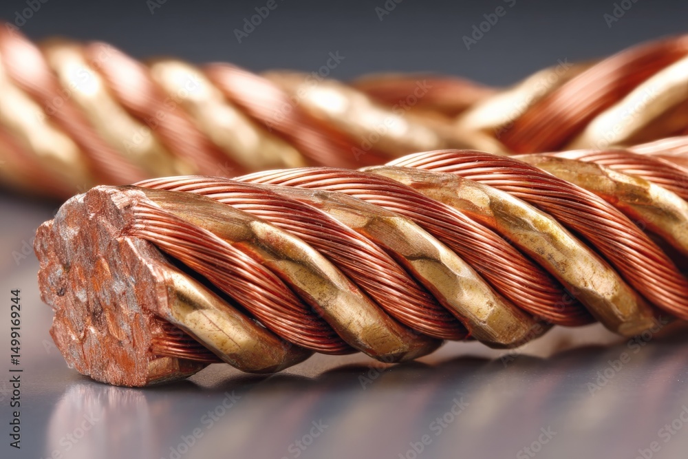 Poster copper wire twisted strands showcasing detailed texture and color in a close-up shot