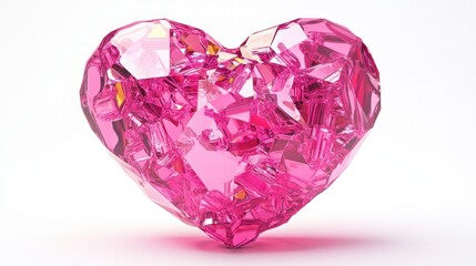 A pink crystal heart faceted with precision shines, representing romance and brilliance