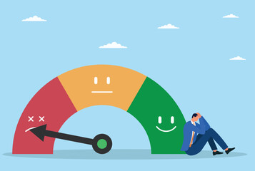 Vector illustration of a businessman frustrated by low customer satisfaction, which has a negative impact on business growth and reputation