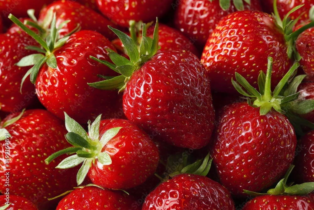 Poster fresh ripe strawberries arranged in a vibrant display at a local market during summer