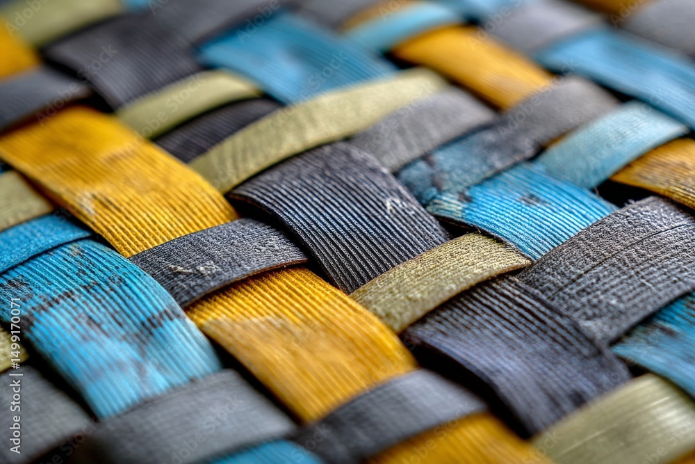 Poster colorful woven fabric details in close-up showcasing intricate patterns and textures