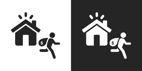 Home burglary icon, House theft, robbery, crime alert, intruder icon symbol vector illustration
