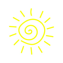 Hand drawn yellow sun with sunburst