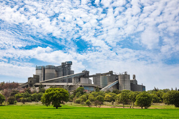 Large industrial cement factory in rural area