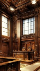 Fototapeta premium Large windows enhancing the ambiance of a courtroom.