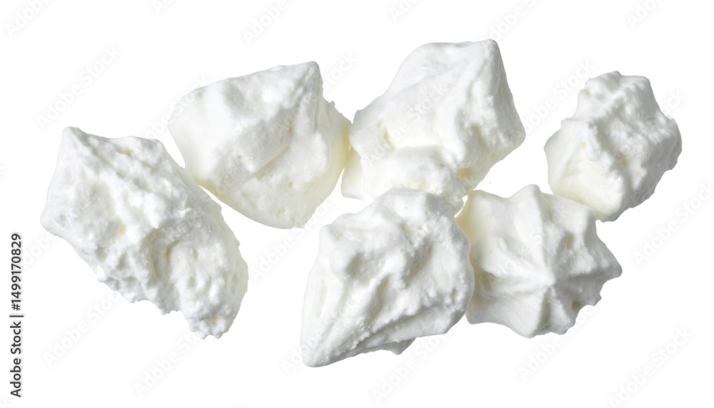Poster fluffy meringue cookies floating on transparent background