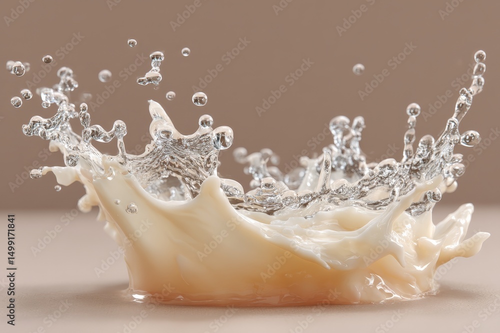 Aufkleber Splash of liquid creating dynamic patterns in soft light during a still moment of creativity in a home kitchen