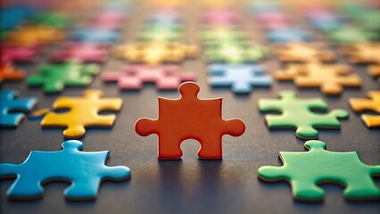 Obraz premium Colorful Puzzle Pieces Solution, Teamwork, and Connection Concept