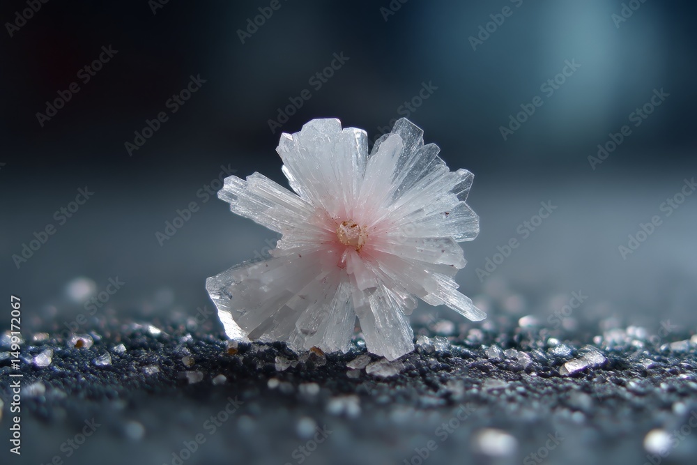 Poster fascinating close-up of a delicate crystal structure resembling a flower, displaying intricate detai