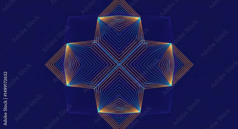 Poster abstract geometric pattern intersecting lines and shapes in vibrant hues