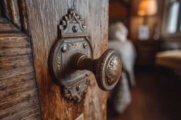 Obraz premium Antique door handle provides a glimpse into the charm of vintage interior design in a cozy room