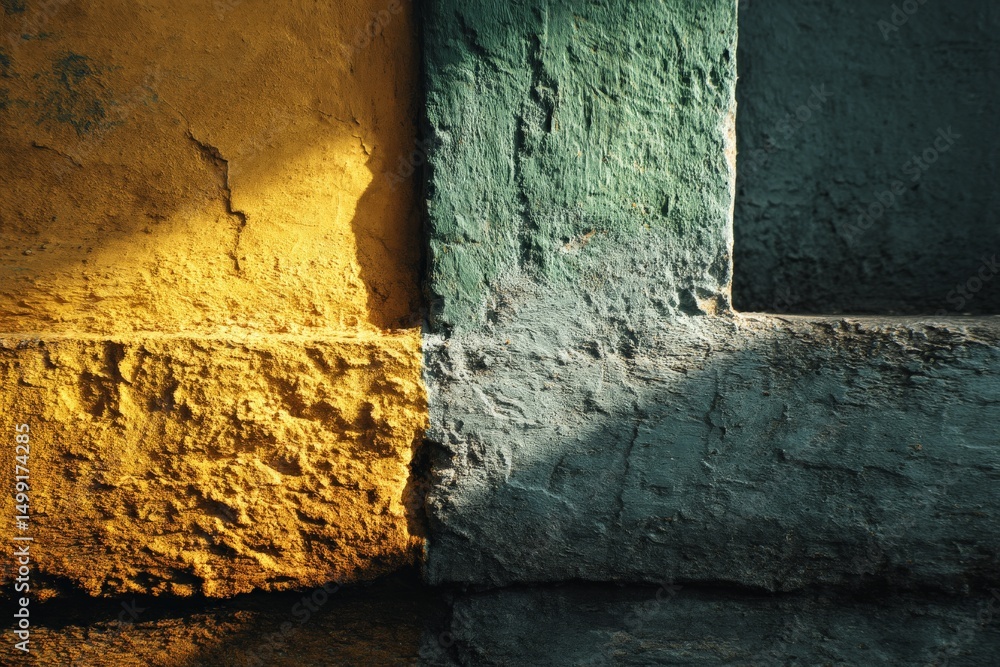 Poster colorful textures of aged walls capture unique patterns in soft morning light in a historic urban ar