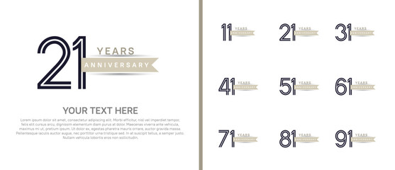 logo anniversary set. black color with brown ribbon on white background for special event