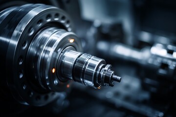 Fototapeta premium Precision machining process in a modern workshop showcasing intricate metal components